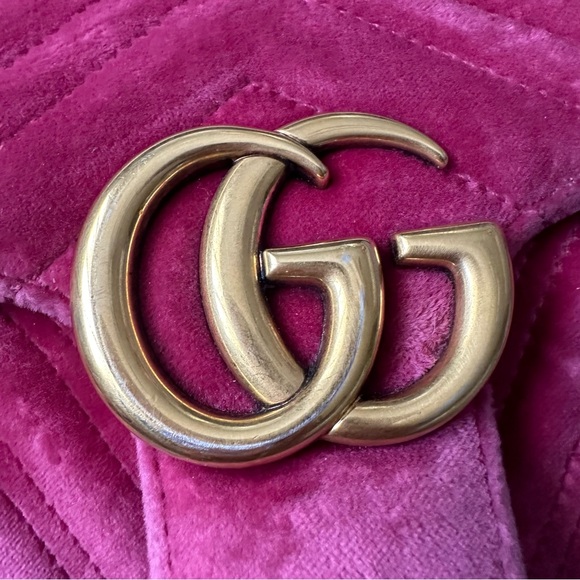 GUCCI Velvet Matelasse Small GG Marmont Shoulder Bag Crossbody Pink - Picture 3 of 17